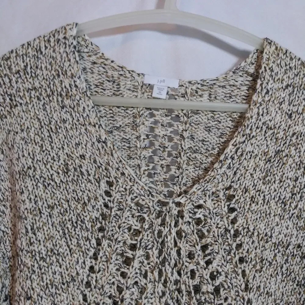 J. Jill Open-Knit V-Neck Sweater Tunic in Neutral Taupe Petite Size XSP